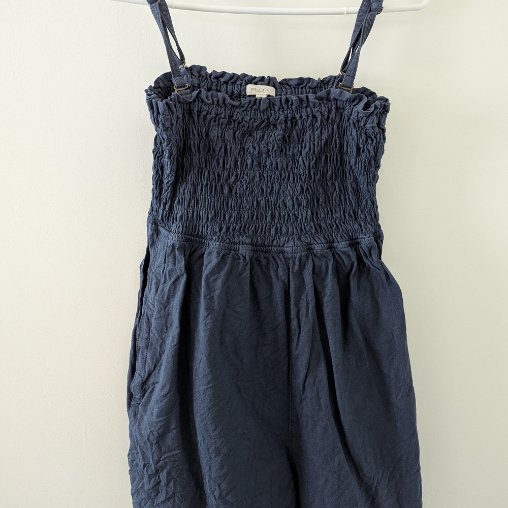 Anthropologie Pilcro Navy Smocked Top - Picture 2 of 3
